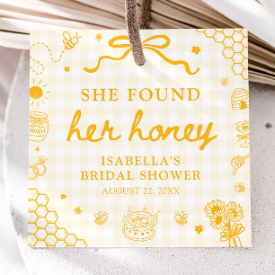 Étiquettes Cadeau Journée de mariage en vichy jaune Elle a trouvé so