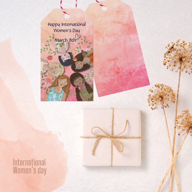 Étiquettes-cadeau Journée internationale de la femme Portraits fémin (International Women's Day Pink Feminine Portraits Gift Tags)
