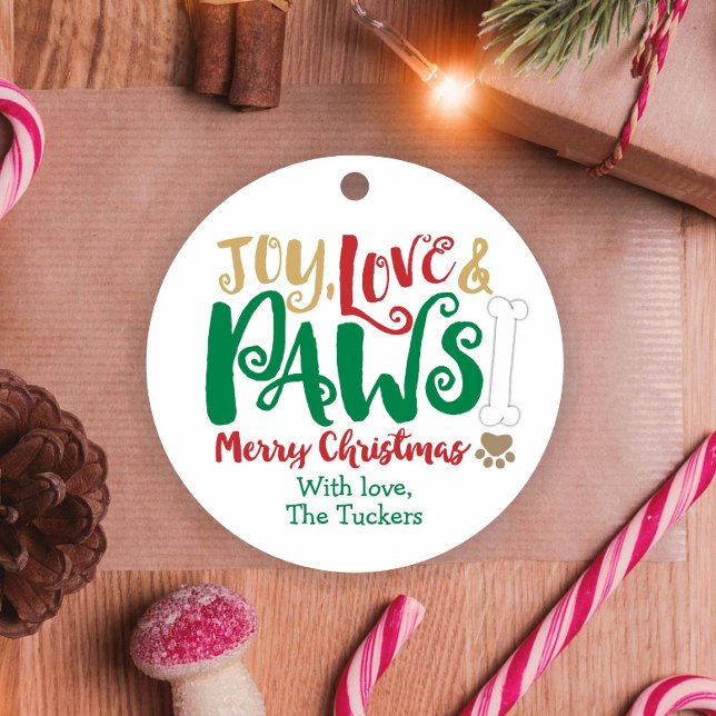 Étiquettes Cadeau Joy Love PAWS Chien Empreintes de pattes de Noël (Créateur téléchargé)