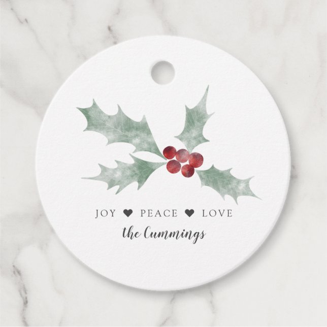 Étiquettes Cadeau Joy Peace Love Aquarelle Mistletoe Noël (Devant)