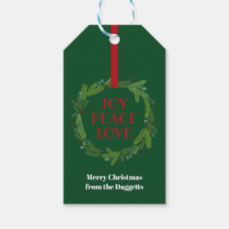 Étiquettes-cadeau Joy Peace Love Christmas Wreath