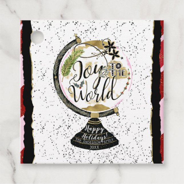Étiquettes Cadeau Joy to the World Global Holiday Pink & Red Party (Devant)