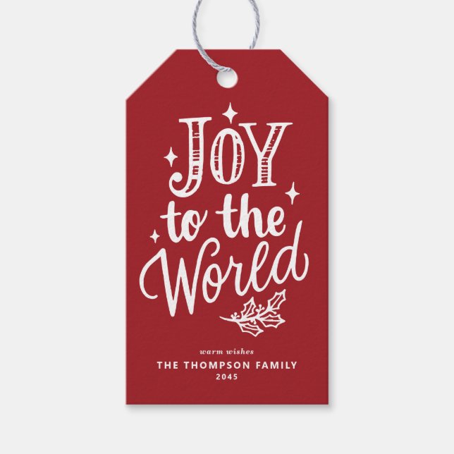 Étiquettes-cadeau Joy to the World Lettering Red Christmas (Devant)