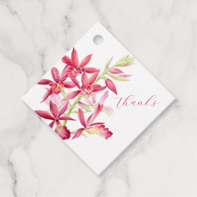 Étiquettes Cadeau Joyau rouge orchidée mariage d'aquarelle merci (Devant)