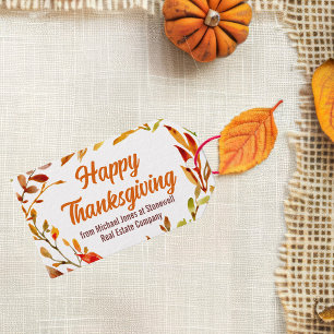 Étiquettes-cadeau Joyeuse Action de grâce personnalisée Feuilles d'a