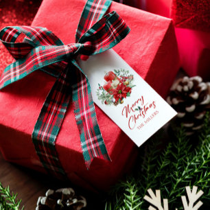 Étiquettes-cadeau Joyeuse ambiance de Noël fleurs et bouquet de boug