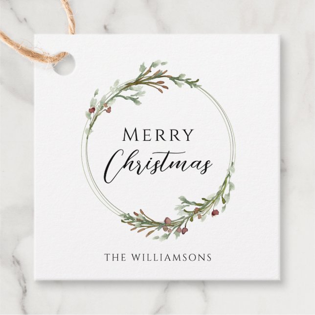 Étiquettes Cadeau Joyeuse couronne minimaliste de Noël (Devant)