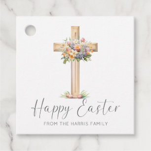 Étiquettes Cadeau Joyeuse croix de Pâques Floral