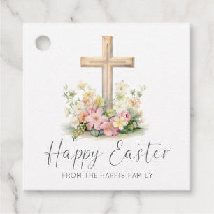 Étiquettes Cadeau Joyeuse croix de Pâques Floral