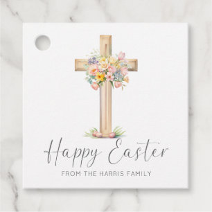 Étiquettes Cadeau Joyeuse croix de Pâques Floral