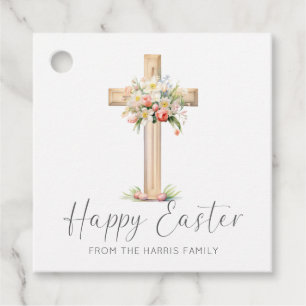 Étiquettes Cadeau Joyeuse croix de Pâques Floral