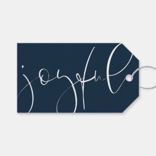 Étiquettes-cadeau Joyeuse écriture moderne marine Noël