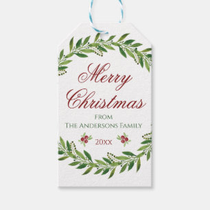 Étiquettes-cadeau Joyeuse famille de couronnes de Noël