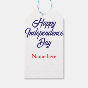 Étiquettes-cadeau joyeuse fête de l'indépendance nom bleu rouge amér
