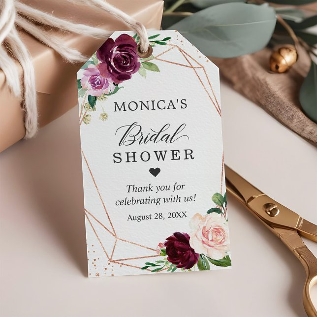 Étiquettes-cadeau Joyeuse Fête de Mariage Moderne Botanique Fleur Ro (Créateur téléchargé)