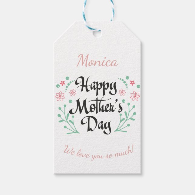 Étiquettes-cadeau Joyeuse fête des mères avec des fleurs coutume (Devant)