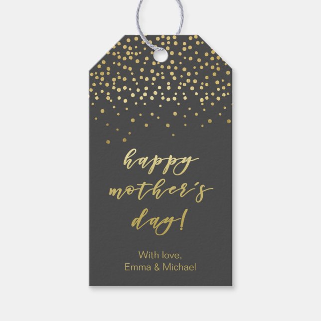 Étiquettes-cadeau Joyeuse fête des mères - Gold Script & Confetti (Devant)
