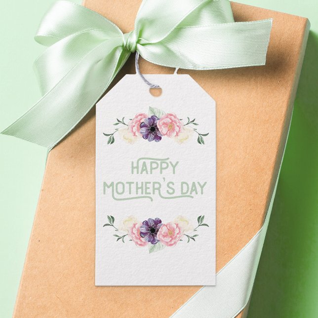 Étiquettes-cadeau Joyeuse Fête des mères Rose sauvage Floral | Blanc (Personalized floral mother's day gift tags)