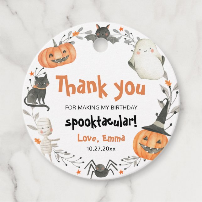 Étiquettes Cadeau Joyeuse fête d'Halloween Fantôme Anniversaire Spec (Devant)