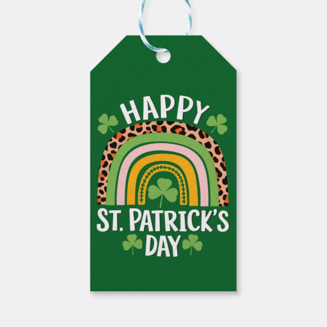 Étiquettes-cadeau Joyeuse Fête Saint Patrick Arc-en-ciel Trèfle  (Dos)