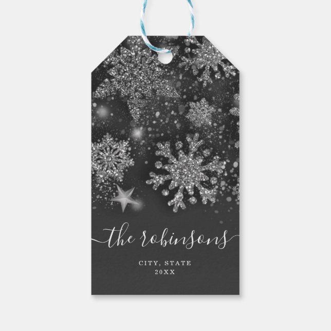 Étiquettes-cadeau Joyeuse Parties scintillant de Noël Silver No Phot (Dos)