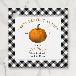 Étiquettes Cadeau Joyeuse récolte Thanksgiving Citrouille Plaid 