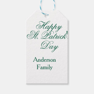 Étiquettes-cadeau Joyeuse Saint-Patrick famille nom vert minimal