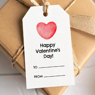 Étiquettes-cadeau Joyeuse Saint-Valentin avec cœur rose