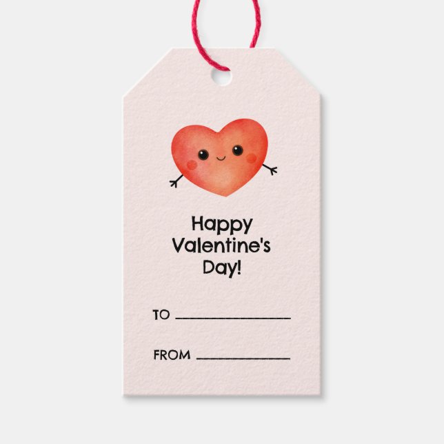Étiquettes-cadeau Joyeuse Saint-Valentin avec cœur rouge (Devant)