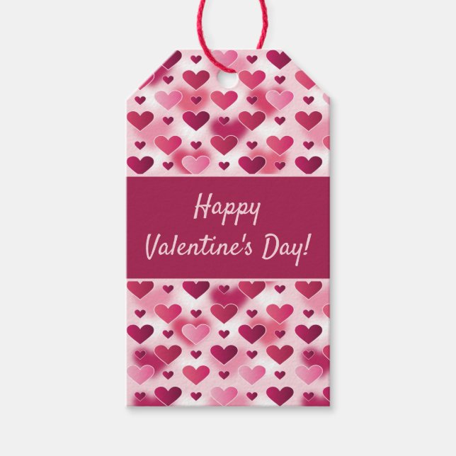 Étiquettes-cadeau Joyeuse Saint-Valentin avec de mignons cœurs roses (Devant)
