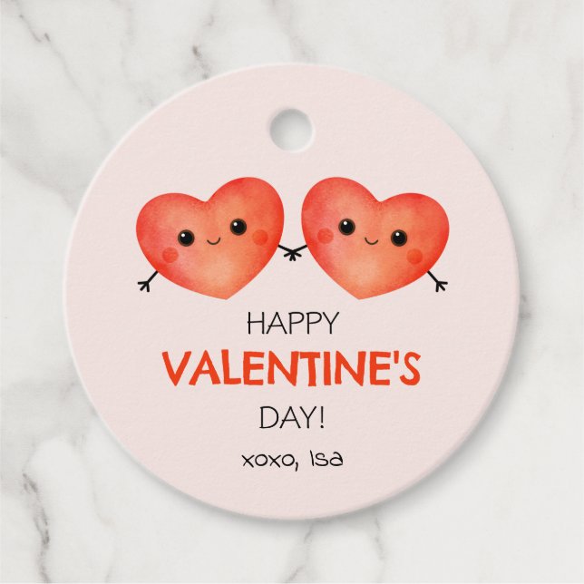 Étiquettes Cadeau Joyeuse Saint-Valentin avec deux cœurs (Devant)