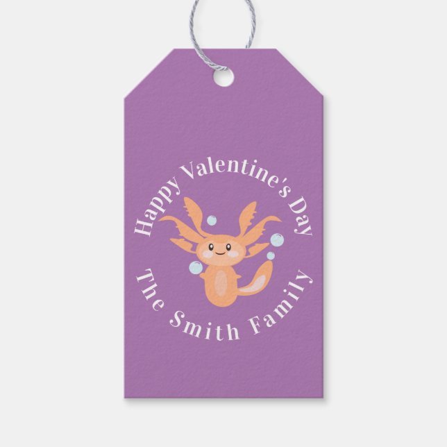 Étiquettes-cadeau Joyeuse Saint-Valentin Axolotl Violet (Devant)
