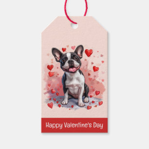 Étiquettes-cadeau Joyeuse Saint-Valentin Boston Terrier Chien