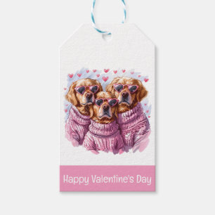 Étiquettes-cadeau Joyeuse Saint-Valentin Chiens Retriever dorés