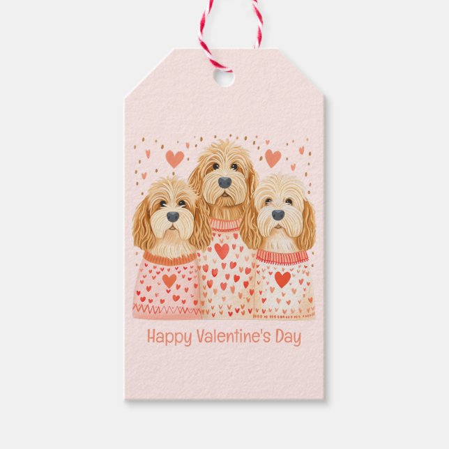Étiquettes-cadeau Joyeuse Saint-Valentin Goldendoodle Chiens (Devant)
