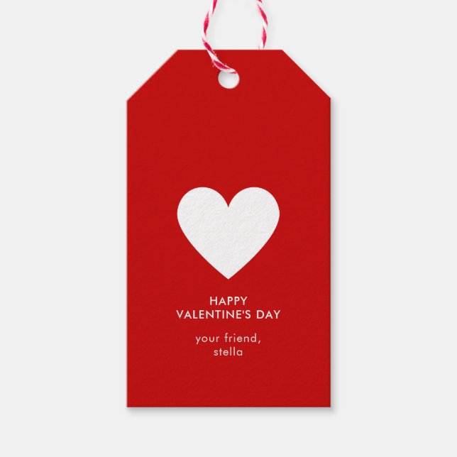 Étiquettes-cadeau Joyeuse Saint-Valentin Moderne Rouge Blanc Rayure  (Devant)