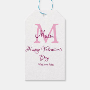 Étiquettes-cadeau Joyeuse Saint-Valentin monogramme rose nom amour f