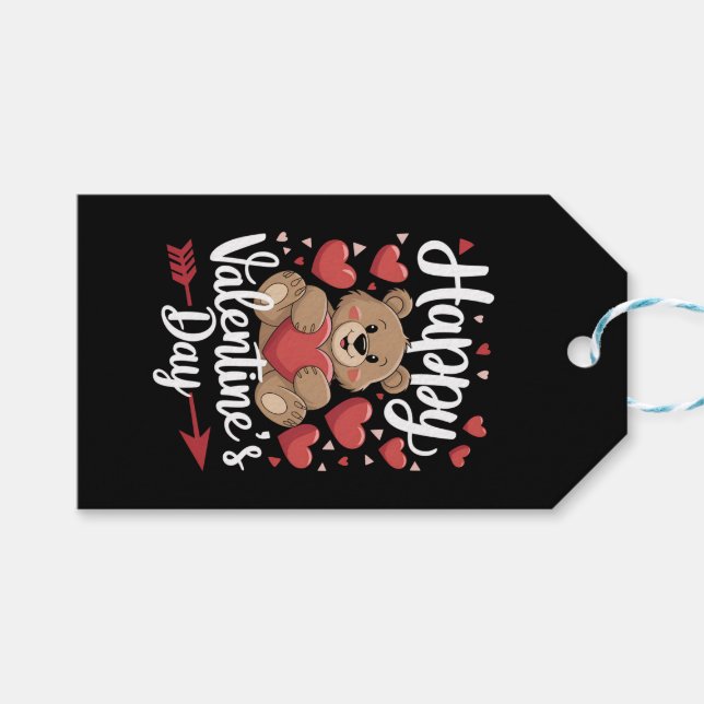 Étiquettes-cadeau Joyeuse Saint-Valentin Ours Coeur Mignons Couples (Devant (Horizontal))