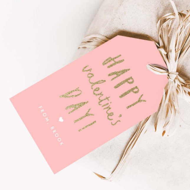 Étiquettes-cadeau Joyeuse Saint-Valentin Paillettes Dorées (Gold glitter Valentine's Day gift tag classroom Valentine's Day cards.)