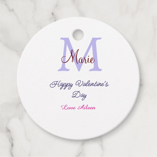 Étiquettes Cadeau Joyeuse Saint-Valentin pastel violet monogramme ro (Devant)