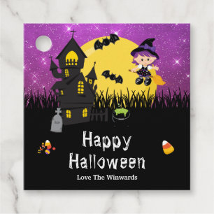 Étiquettes Cadeau Joyeuse sorcière de fête d'Halloween violet