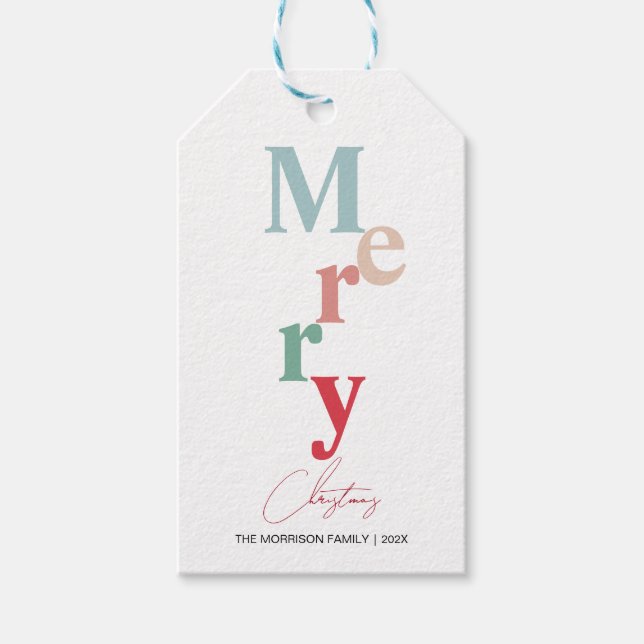 Étiquettes-cadeau Joyeuse typographie de Noël couleur claire simple (Devant)