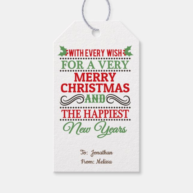 Étiquettes-cadeau Joyeuse typographie de Noël /Personnalisée (Devant)