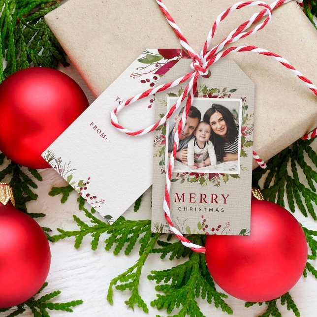 Étiquettes-cadeau Joyeuse verdure Photo personnalisée Joyeux Noël (Créateur téléchargé)