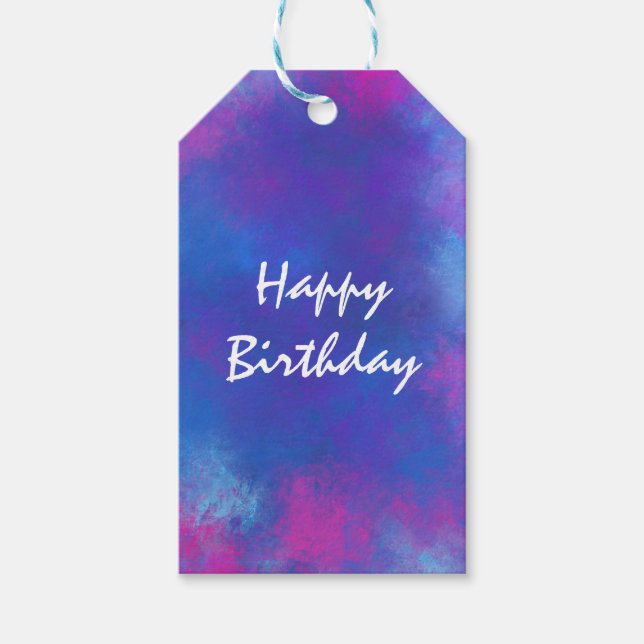 Étiquettes-cadeau Joyeuses couleurs Abstraites d'anniversaire en ble (Devant)