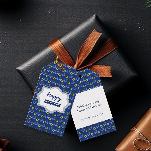 Étiquettes-cadeau Joyeuses Etoiles D'Aquarelle Hanoukka De David (Créateur téléchargé)