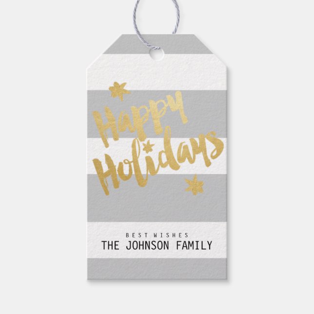 Étiquettes-cadeau Joyeuses Faux Gold Foil Personnaliser (Devant)