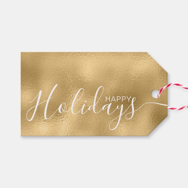 Étiquettes-cadeau Joyeuses Faux Gold White Minimalist (Devant (Horizontal))