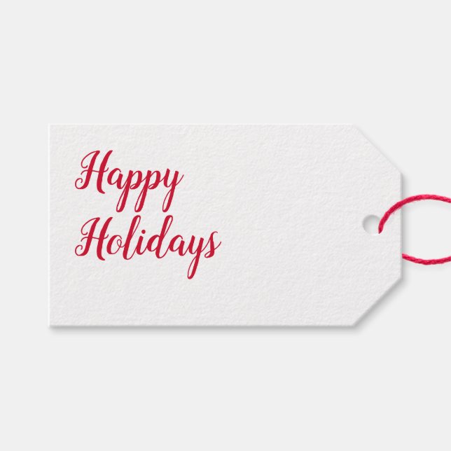 Étiquettes-cadeau Joyeuses fêtes écriture de Noël rouge blanc (Devant (Horizontal))