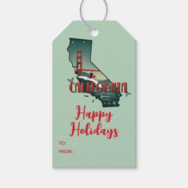 Étiquettes-cadeau Joyeuses Fêtes État de Californie Noël Personnalis (Devant)